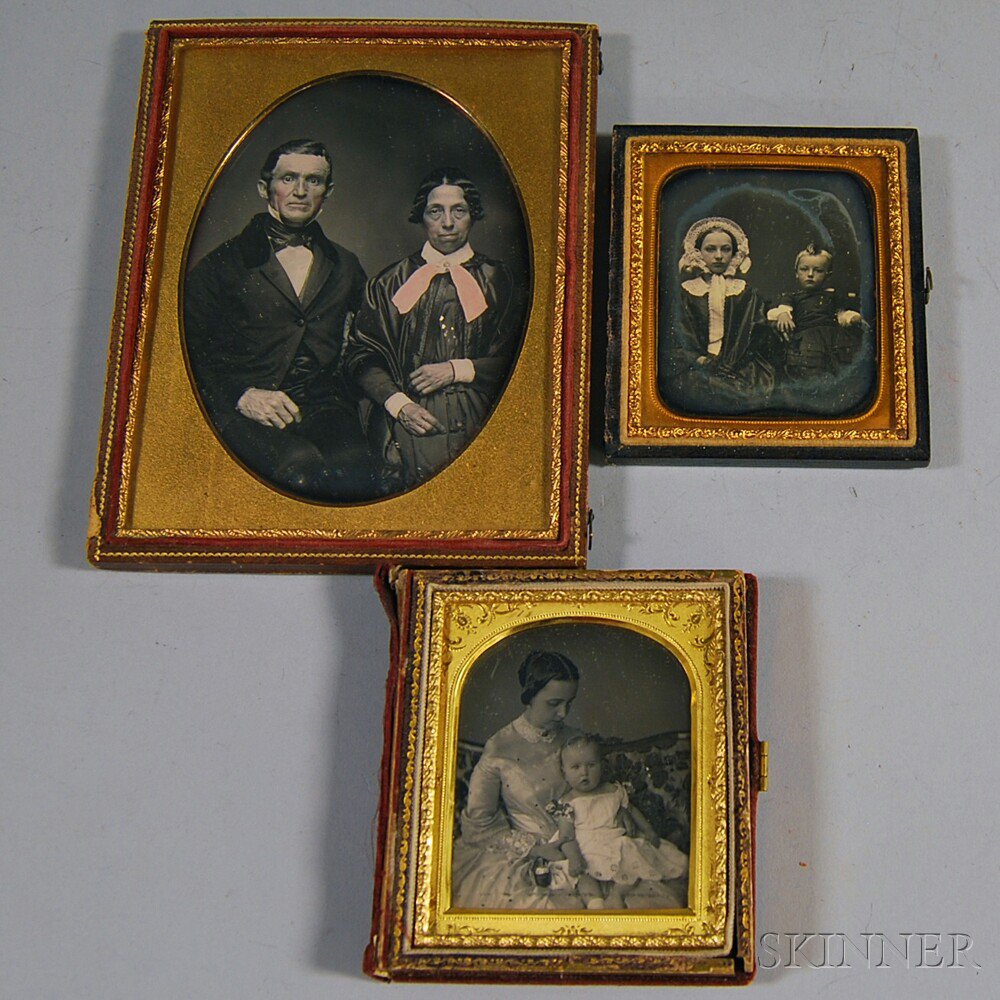 Appraisal: Half-plate and Two Sixth-plate Daguerreotype Family Portraits a half-plate portrait