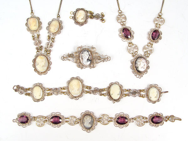 Appraisal: VINTAGE CAMEO NECKLACES AND BRACELETS Lavalier type necklace with matching