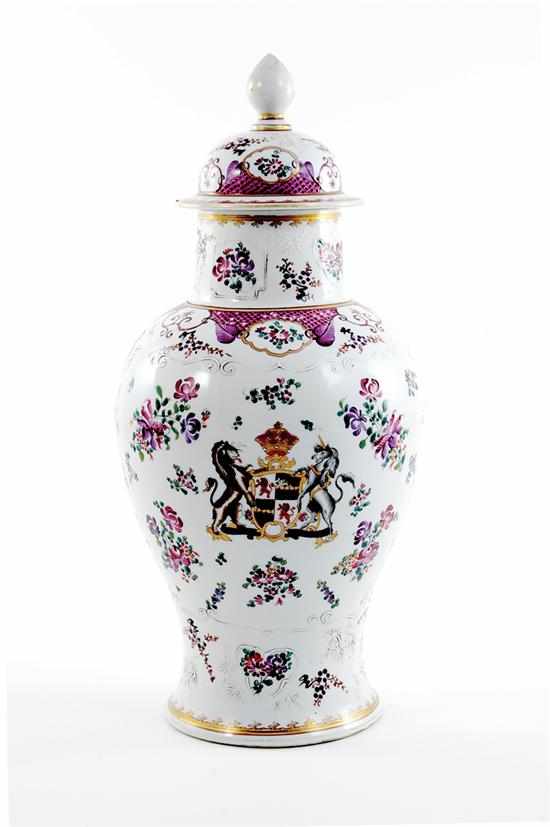 Appraisal: Samson porcelain covered urn late th century cold-painted floral-and-scroll design