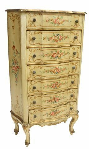 Appraisal: Venetian paint decorated semainier bachelor's chest th c parcel gilt