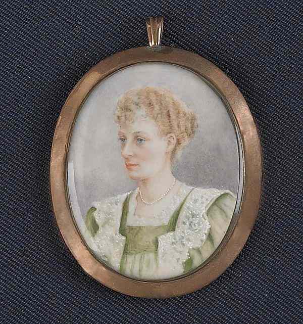 Appraisal: Miniature watercolor on ivory portrait of a woman ca x