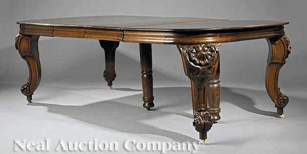 Appraisal: An American Rococo-Style Carved Walnut Dining Table the rectangular top