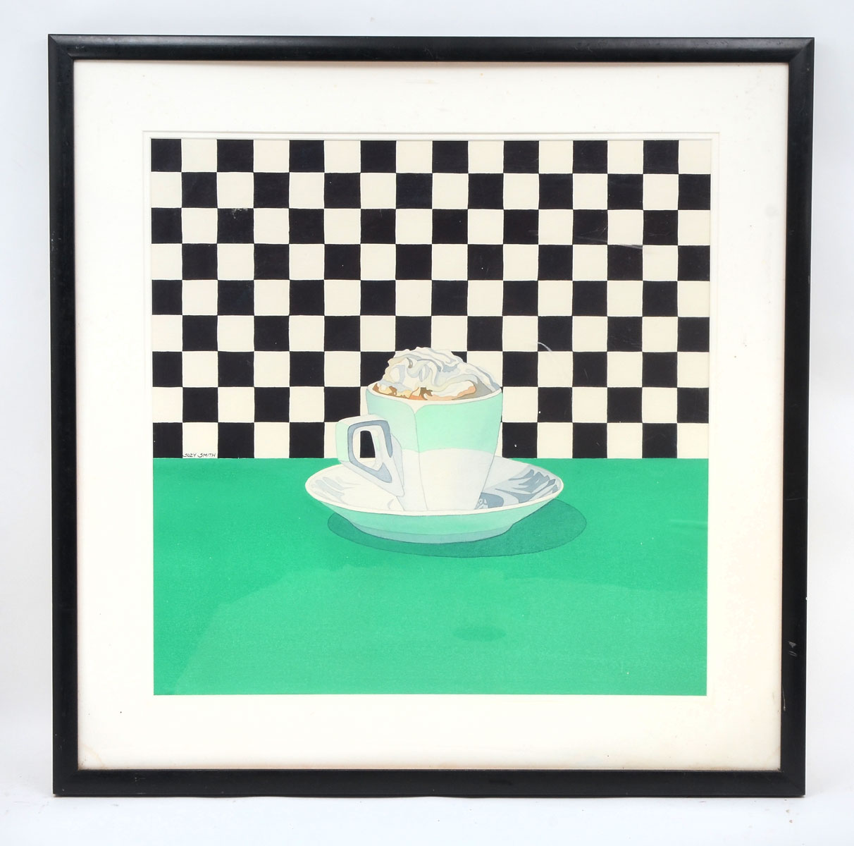 Appraisal: SMITH Suzy American Teacup with Checkered Background on Green Tabletop