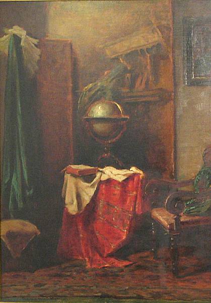 Appraisal: Endre Komaromi-Kacz Hungarian - An interior view with a globe