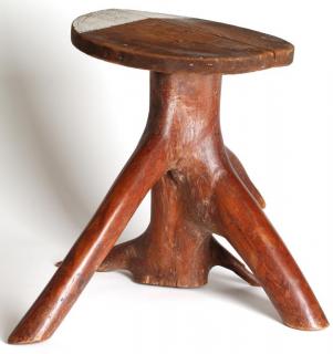 Appraisal: Rustic Tree Trunk Low Table Stand The partially-painted top of