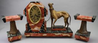 Appraisal: Figural Art Deco Clock Garniture Set Figural Art Deco Clock