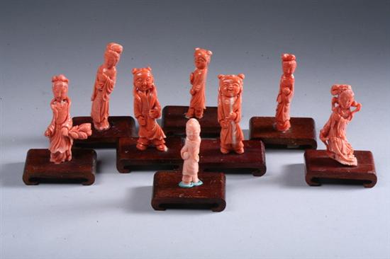 Appraisal: EIGHT CHINESE CORAL FIGURES Carved to depict youth - in