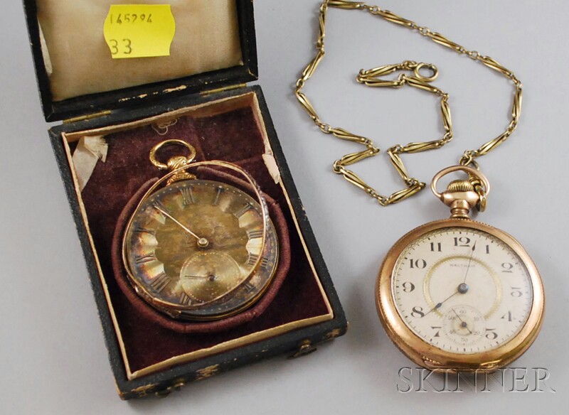 Appraisal: Two Open-face Pocket Watches an kt gold English watch broken