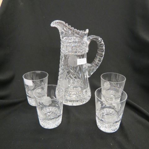 Appraisal: Cut Glass Beverage Set floral cane pitcher and - tumblers