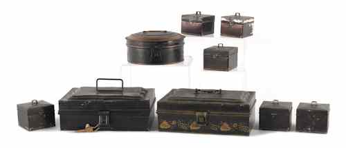 Appraisal: Three tin spice boxes th c together with six individual