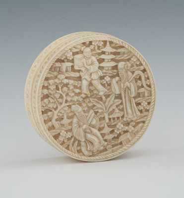 Appraisal: A Carved Ivory Pill Box Circular box carved with three