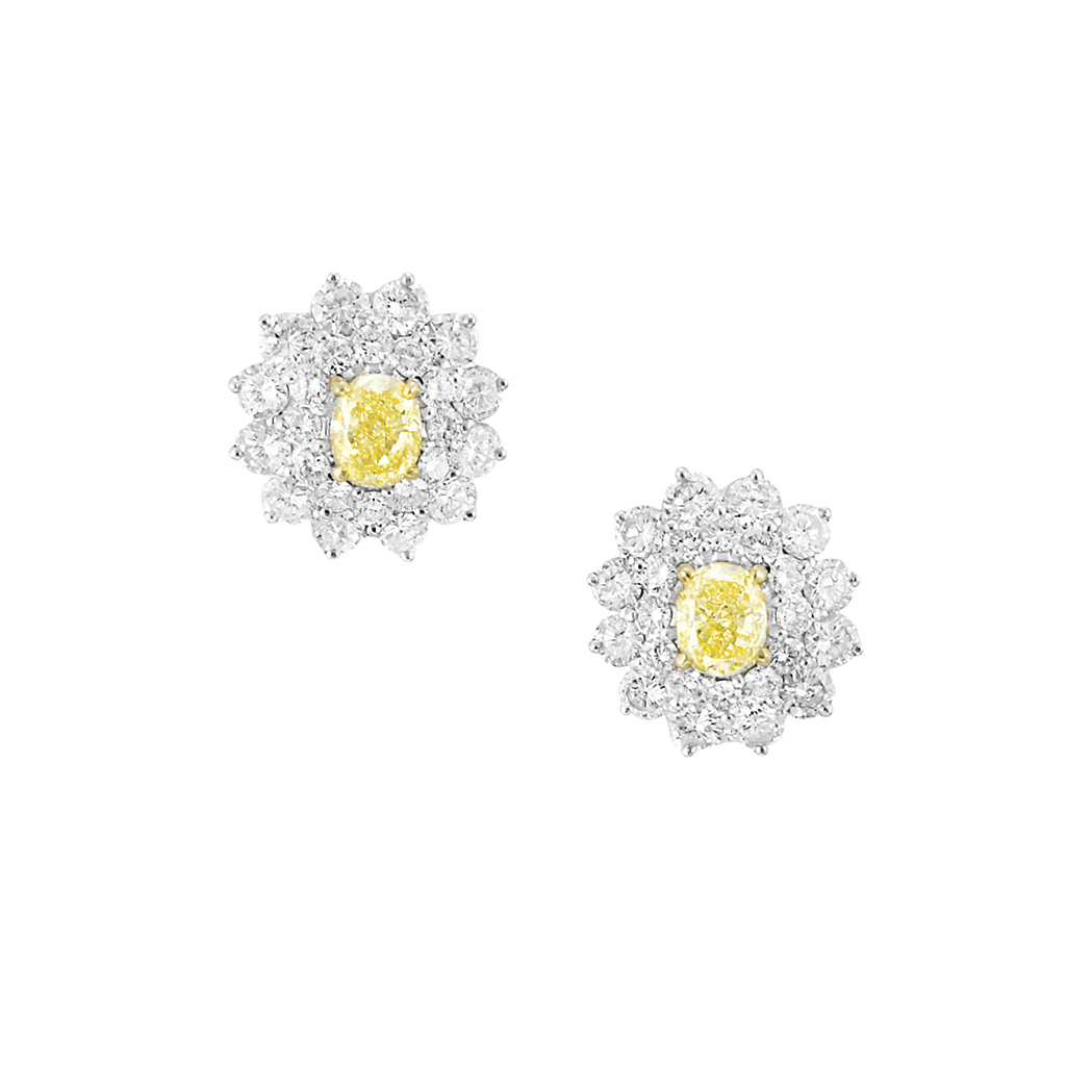 Appraisal: Pair of Platinum Gold Fancy Intense and Fancy Yellow Diamond