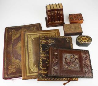 Appraisal: Vintage Italian Embossed Leather Desk Items Folios Pcs most erly