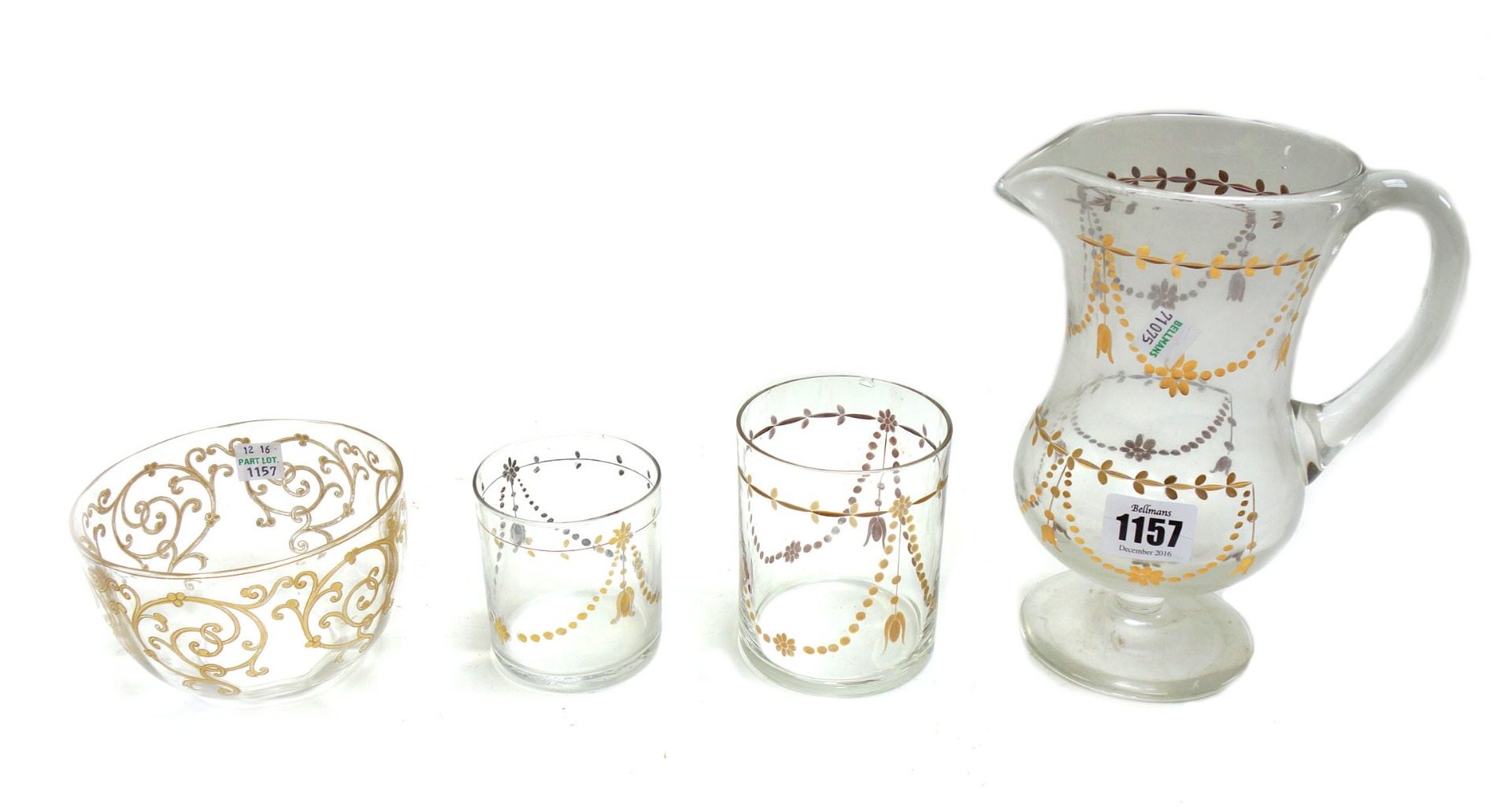 Appraisal: A part suite of gilt engraved drinking glasses th century