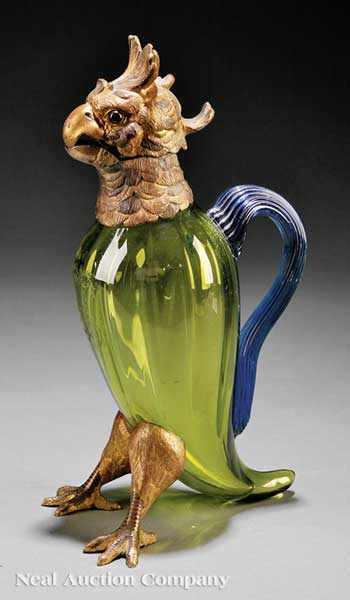 Appraisal: A Continental Gilt Bronze-Mounted Green Glass Figural Claret Jug c