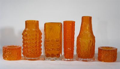 Appraisal: A Whitefriars Tangerine vase designed by Geoffrey Baxter shouldered textured