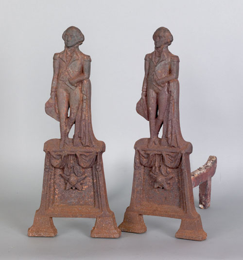 Appraisal: Pair of American cast iron memorial andirons early th c