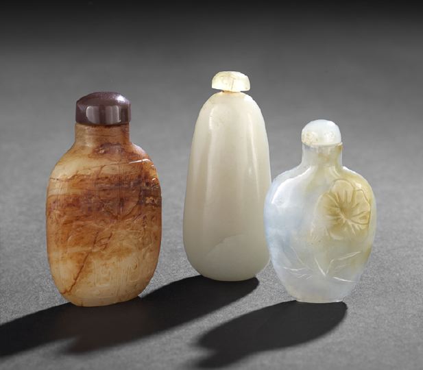 Appraisal: Group of Three Chinese Jade Snuff Bottles th century comprised