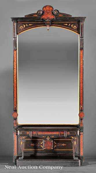 Appraisal: An American Neo-Grec Marquetry Ebonized and Gilt-Incised Hall Stand c