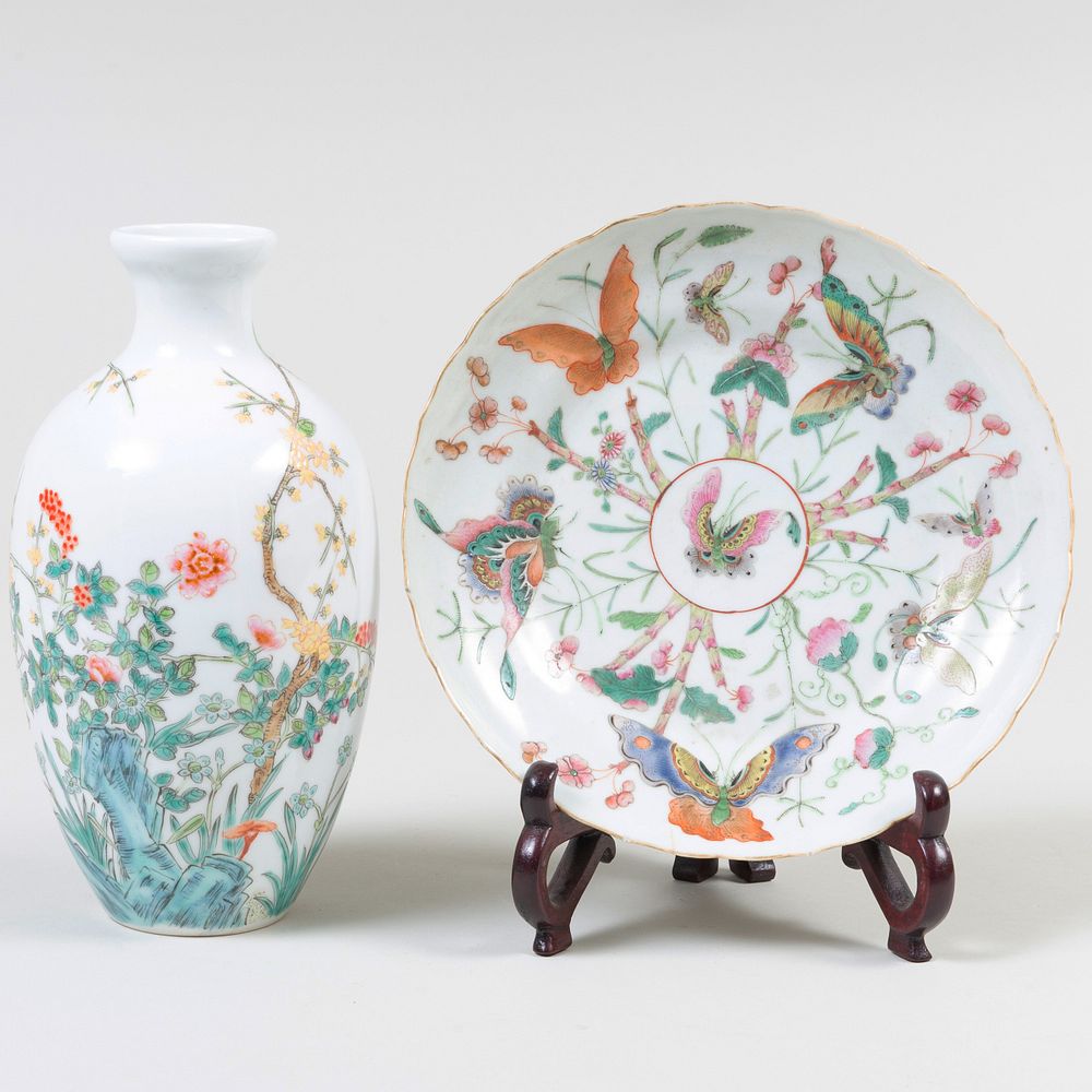 Appraisal: Chinese Famille Rose Porcelain Vase and a Plate The vase