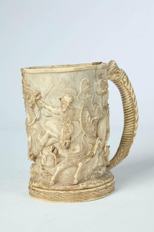 Appraisal: IVORY TANKARD European possibly German th century Carved in high