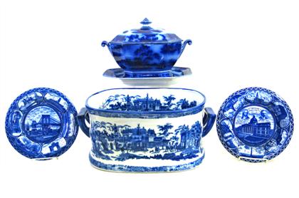 Appraisal: Group of blue and white Staffordshire items The rowland marsellus