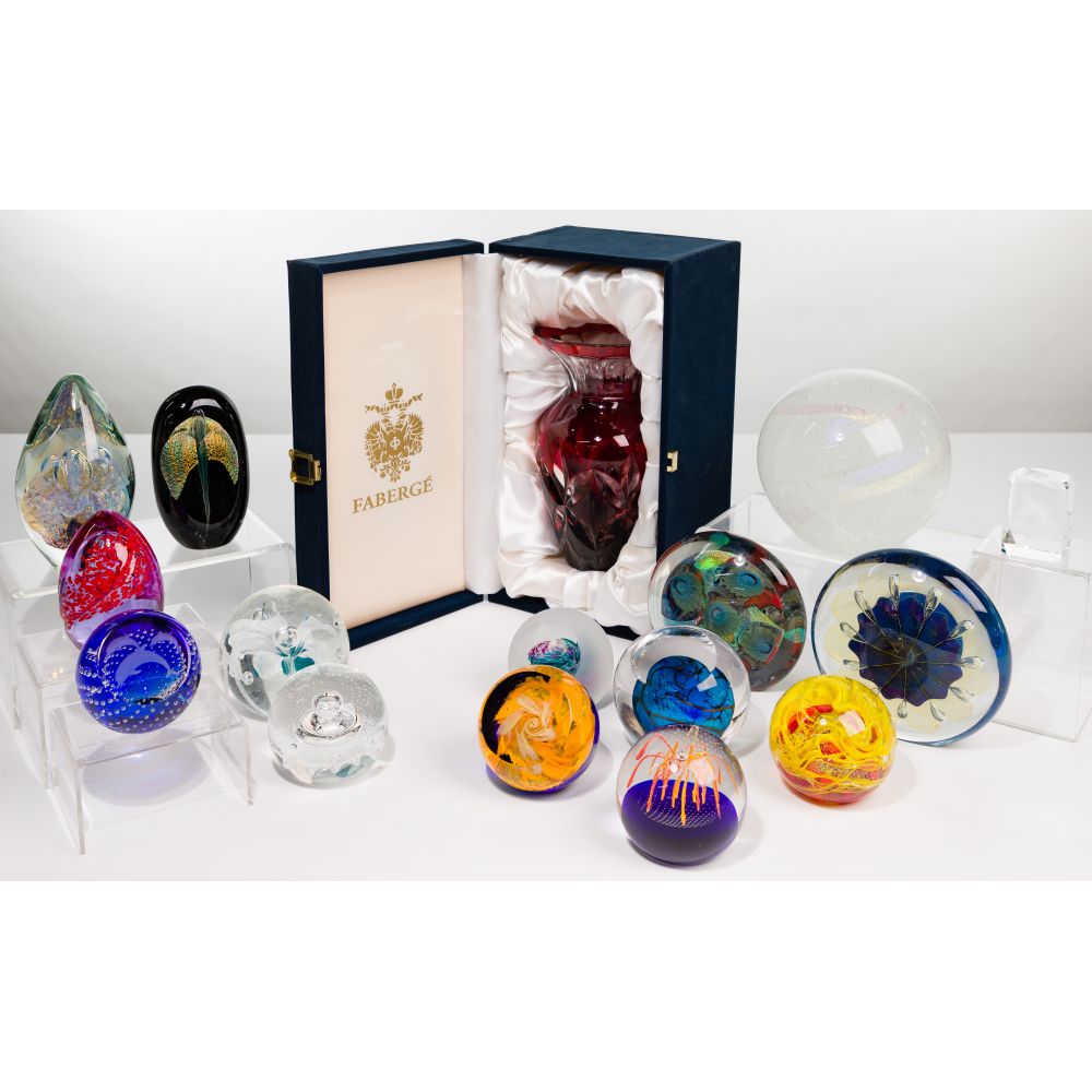 Appraisal: ART GLASS AND CRYSTAL ASSORTMENT items including marked Faberge Imperial