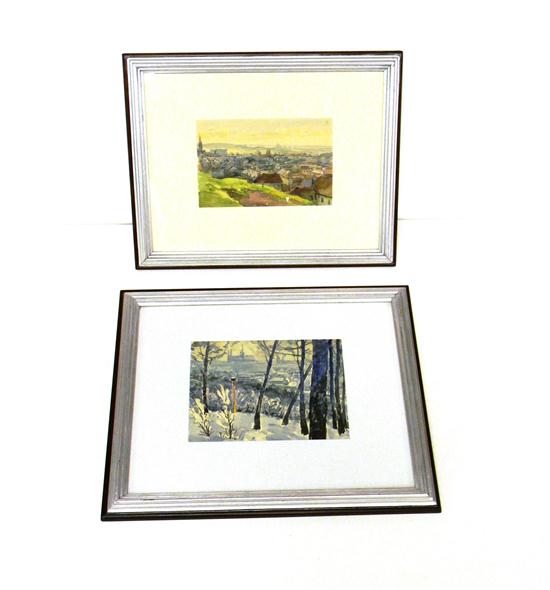 Appraisal: Pair of Czech cityscape watercolors framed under glass ss ''