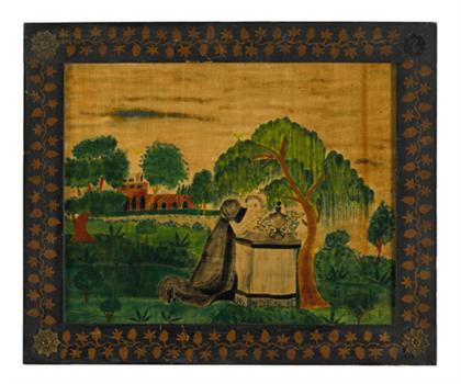 Appraisal: Theorem mourning picture th century Unsigned watercolor on velvet painted