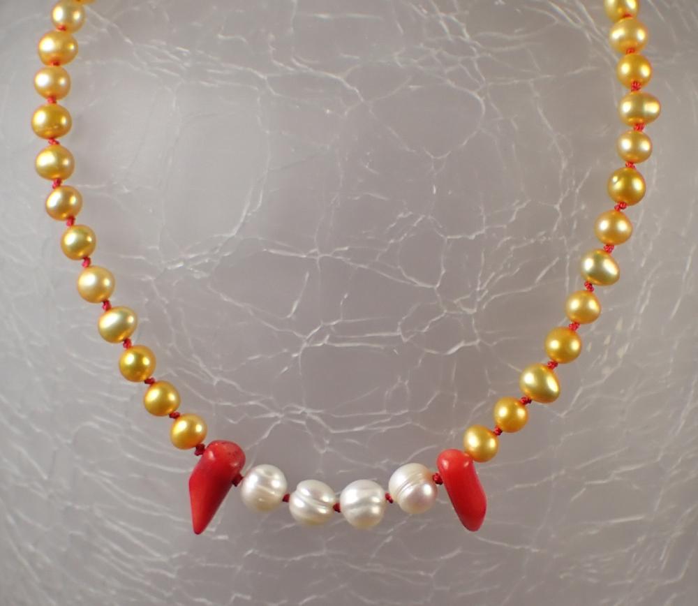 Appraisal: MATINEE LENGTH PEARL AND CORAL BEAD NECKLACE - hand-knotted strand