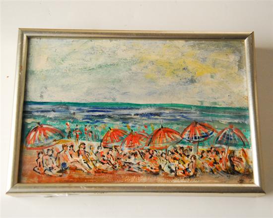 Appraisal: Artist Unknown Beach Scene Oil on panel Unsigned Framed H