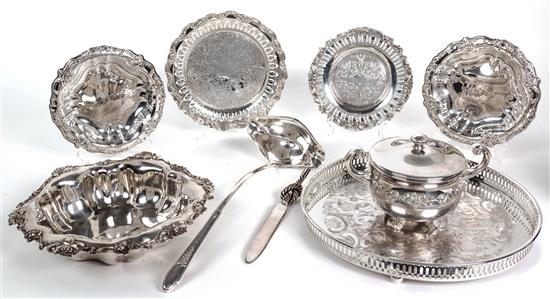 Appraisal: Sale Lot Nine Miscellaneous Silverplate Articles comprising a galleried circular