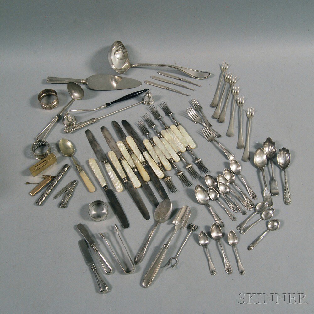 Appraisal: Group of Assorted Flatware including a silver-plated ladle a mother-of-pearl-handled