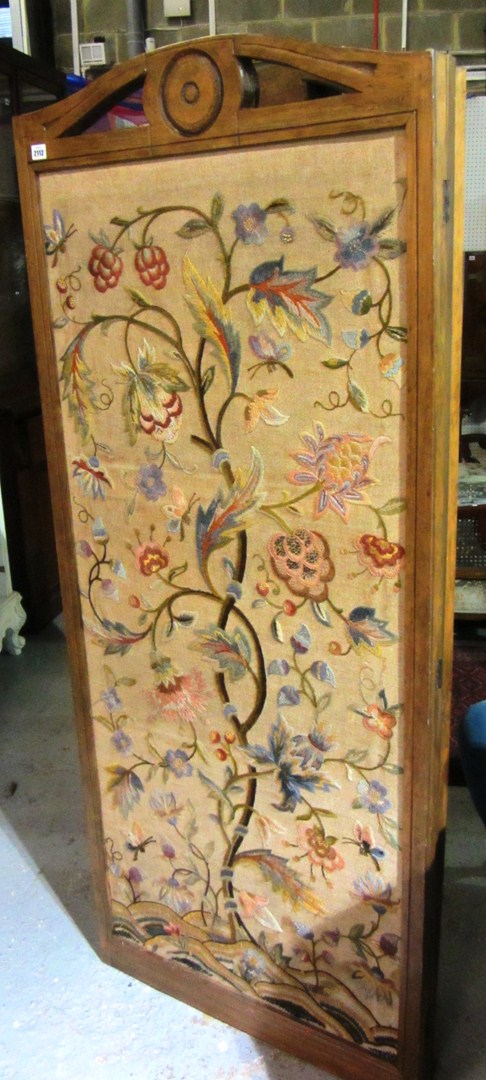 Appraisal: A Victorian walnut framed crewel work three fold screen