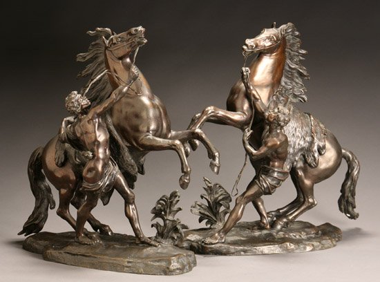 Appraisal: Pair of French Bronze Equestrian Groups of the Marly Horses