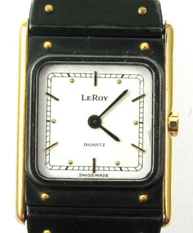 Appraisal: LADY'S LeROY QUARTZ WRISTWATCH black stainless steel and yellow gold