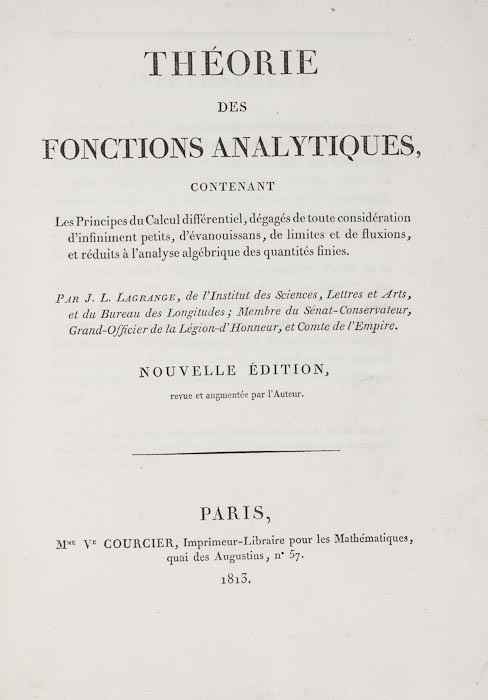 Appraisal: Lagrange Joseph-Louis Th orie des Fonctions Analytiques contenant les principes