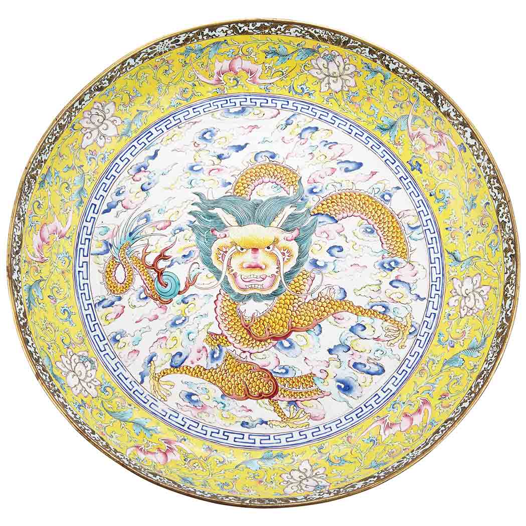 Appraisal: Chinese Famille Rose Enameled Dragon Dish Late th early th