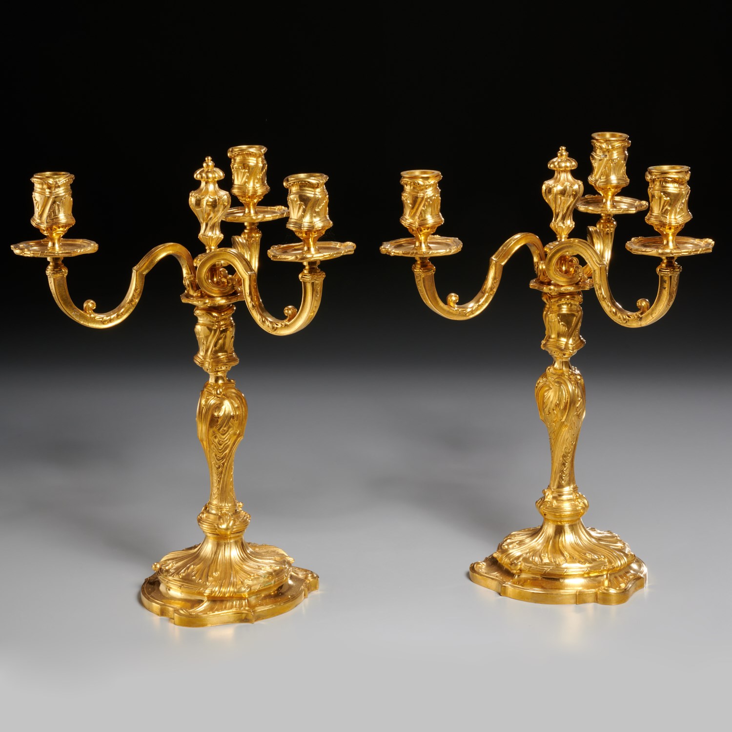 Appraisal: LOUIS XV STYLE ORMOLU CANDELABRA th th c France each