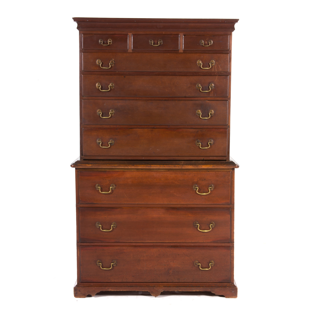 Appraisal: American Chippendale style cherry chest-on-chest late th century flat molded