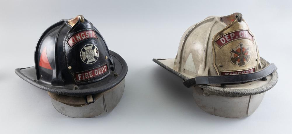 Appraisal: TWO KINGSTON FIRE DEPARTMENT HELMETS LATE TH CENTURY LENGTHS TWO