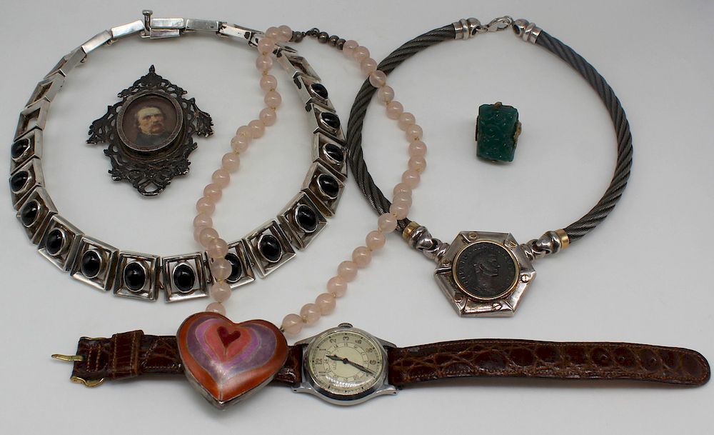 Appraisal: JEWELRY Silver Jewelry and Watch Grouping Includes a vintage LeCoultre