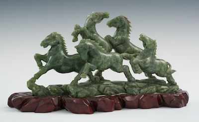 Appraisal: A Carved Green Nephrite Figural Group of Horses on a