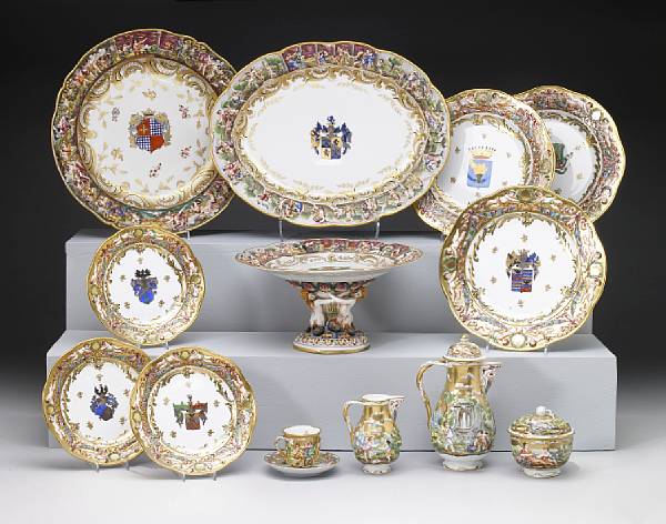 Appraisal: An assembled Capodimonte style armorial porcelain table service early th