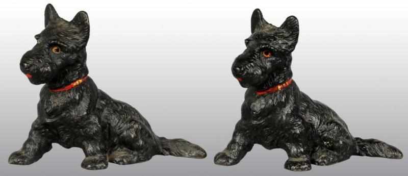 Appraisal: Cast Iron Sitting Scottie Bookends Description Hubley catalog number Full-figure