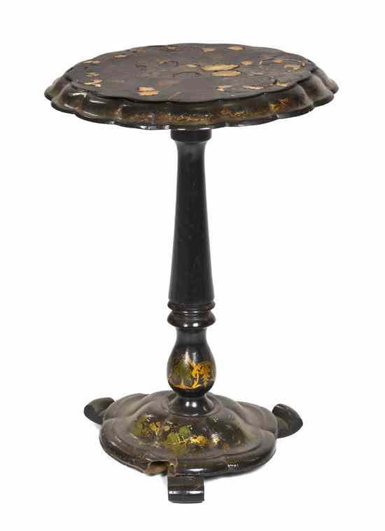 Appraisal: A Victorian Papier Mache and Mother-of-Pearl Tilt-Top Table with a