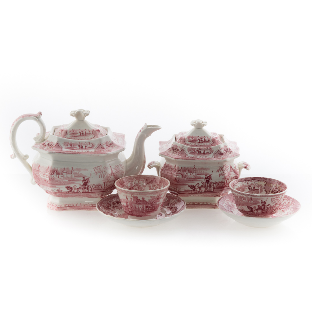 Appraisal: Staffordshire china red transfer tea service second quarter- th century