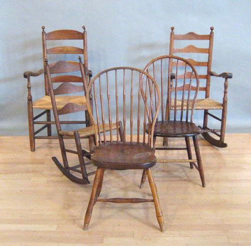 Appraisal: Two bowback windsor chairs ca together with two ladderback rockers