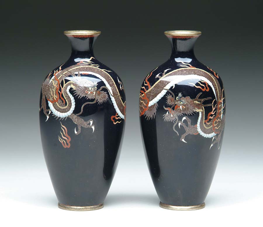 Appraisal: PAIR OF CLOISONNE JAPANESE ENAMEL VASES Pair of Cloisonne vases