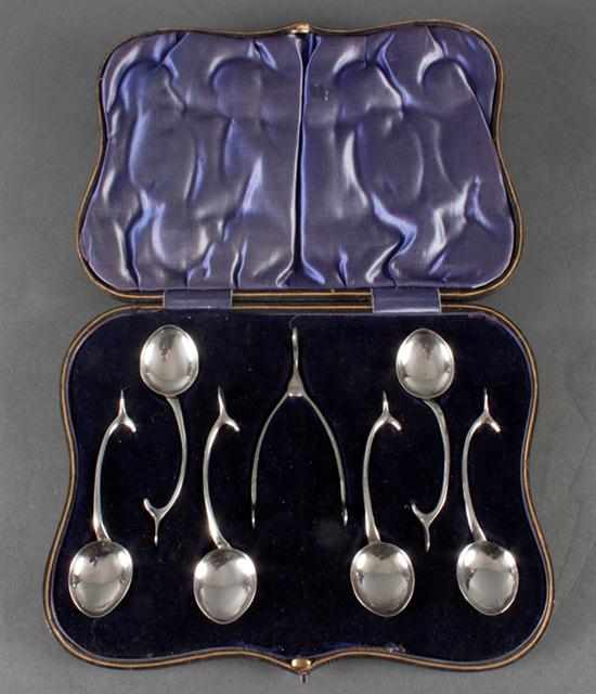 Appraisal: Set of six English sterling silver demitasse spoons and sugar